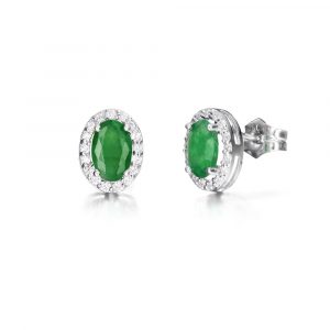 Pendientes oro blanco18 k de diseño orla de diamantes y esmeralda-Carrera Joyeros