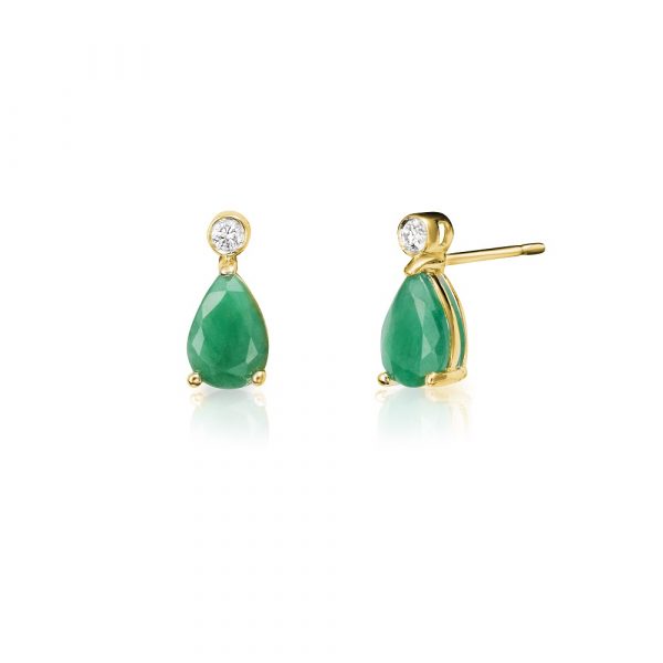 Pendientes oro amarillo 18k perilla esmeralda y diamante-Carrera Collection