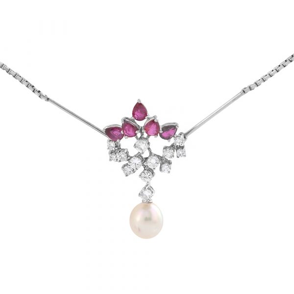 Collar diamantes, rubí y perla-Carrera Collection
