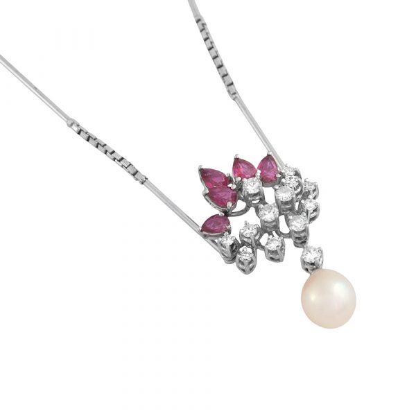 Collar diamantes, rubí y perla-Carrera Collection
