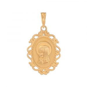 Medalla religiosa Virgen Niña, elaborada en oro amarillo de 18kt finamente trabajada que representa la Virgen niña en actitud de oración y recogimiento. Su marco calado de estilo barroco aporta un toque clásico y elegante. Una joya especial que transmite ternura, inocencia y espiritualidad, deal para regalos significativos como comunión o bautizo. 