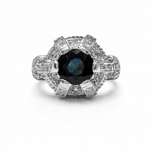 Sortija vintage oro, diamantes y zafiro de los años 20-Carrera Collection joyeros