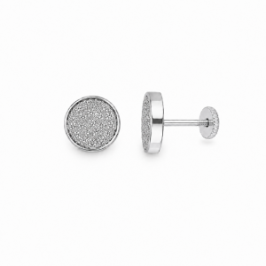 Pendiente botón micro pave oro blanco-Carrera joyeros