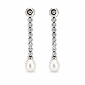 Pendientes largos de oro, diamantes y perla-Carrera Collection joyeros