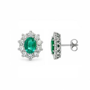 Pendientes oro blanco 18kt modelo orla de diamantes y esmeralda-Carrera Collection Joyeros.